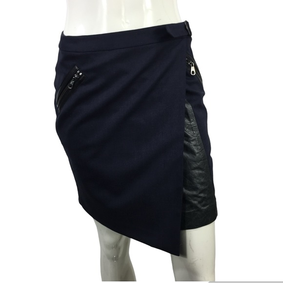 Rag & Bone Wool & Leather Wrap Skirt Navy 2